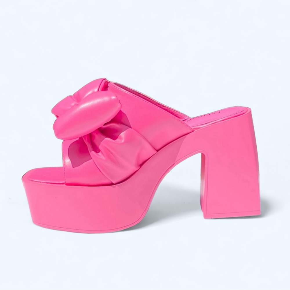 Women Bow Block Pink Heel